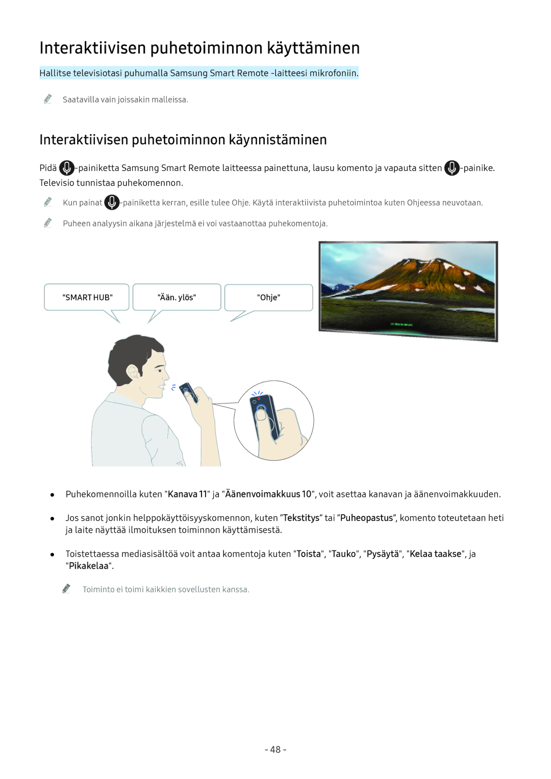 Samsung UE43M5605AKXXC, UE49M5605AKXXC, UE49M5515AKXXC, UE43M5515AKXXC manual Interaktiivisen puhetoiminnon käyttäminen 