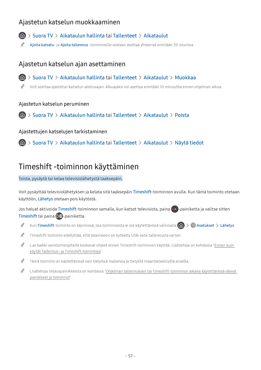 Samsung UE55M6305AKXXC Timeshift -toiminnon käyttäminen, Ajastetun katselun muokkaaminen, Ajastetun katselun peruminen 