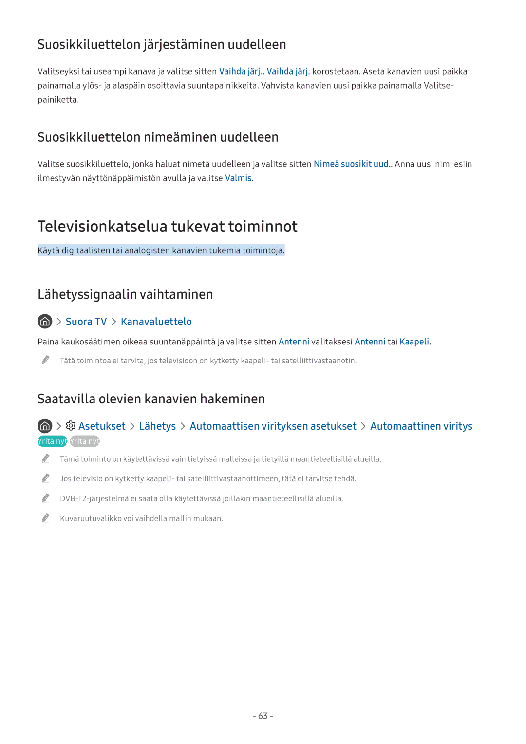 Samsung UE55M5515AKXXC, UE49M5605AKXXC Televisionkatselua tukevat toiminnot, Suosikkiluettelon järjestäminen uudelleen 