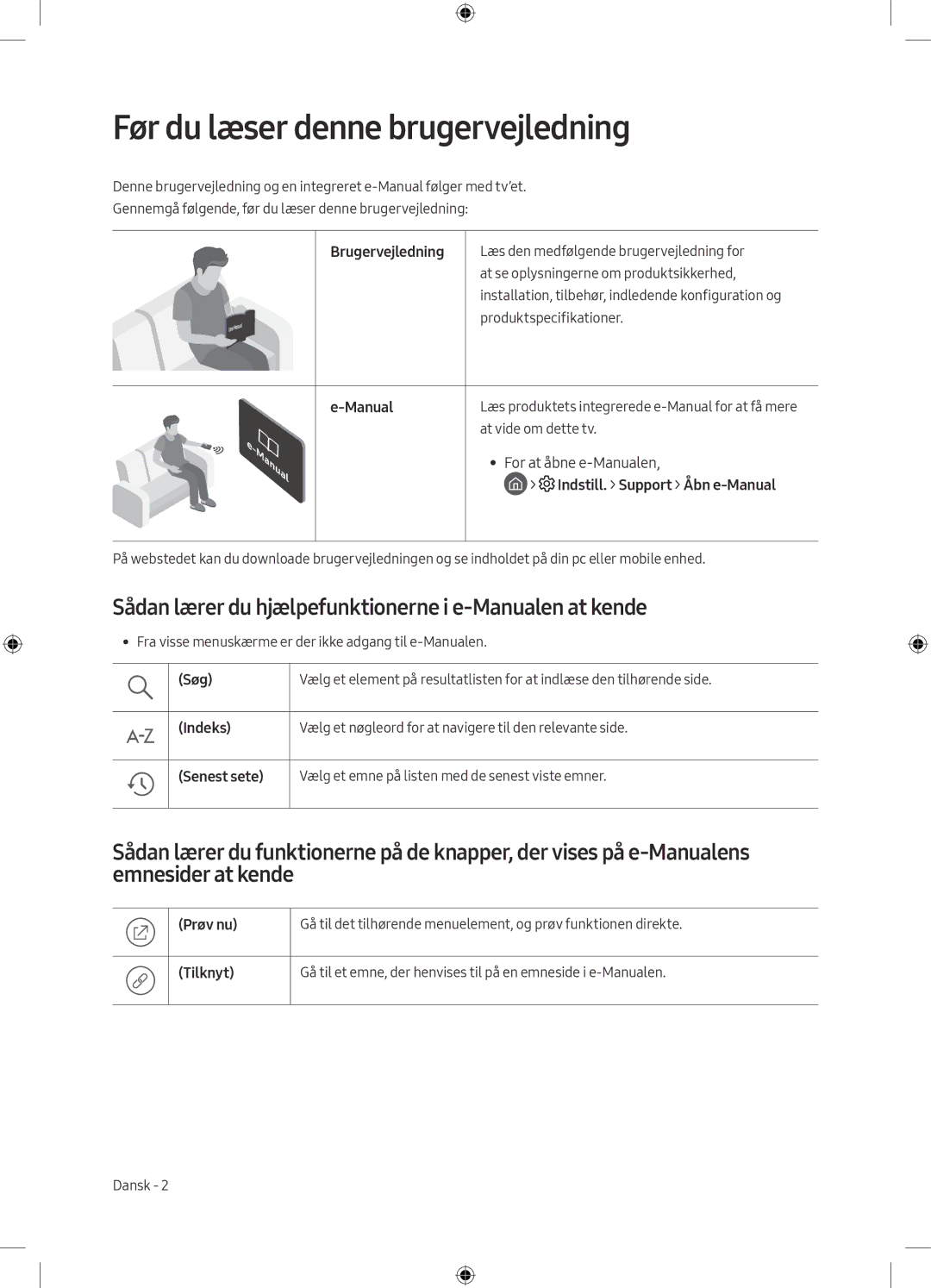 Samsung UE43M5575AUXXC manual Før du læser denne brugervejledning, Sådan lærer du hjælpefunktionerne i e-Manualen at kende 