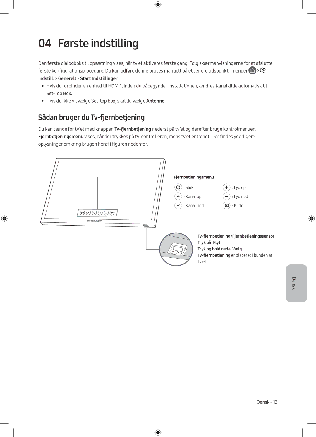 Samsung UE43M5605AKXXC, UE49M5605AKXXC, UE49M5515AKXXC manual 04 Første indstilling, Sådan bruger du Tv-fjernbetjening 