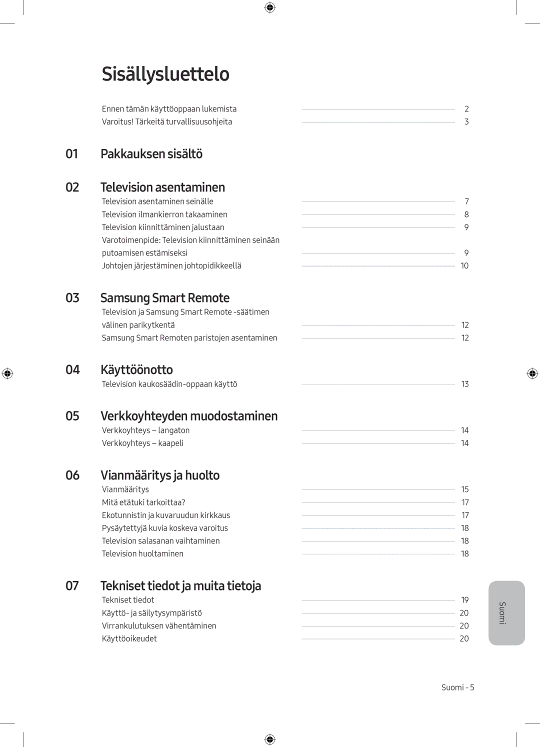 Samsung UE49M5605AKXXC, UE49M5515AKXXC, UE43M5575AUXXC, UE43M5515AKXXC, UE32M5575AUXXC, UE32M5505AKXXC manual Sisällysluettelo 