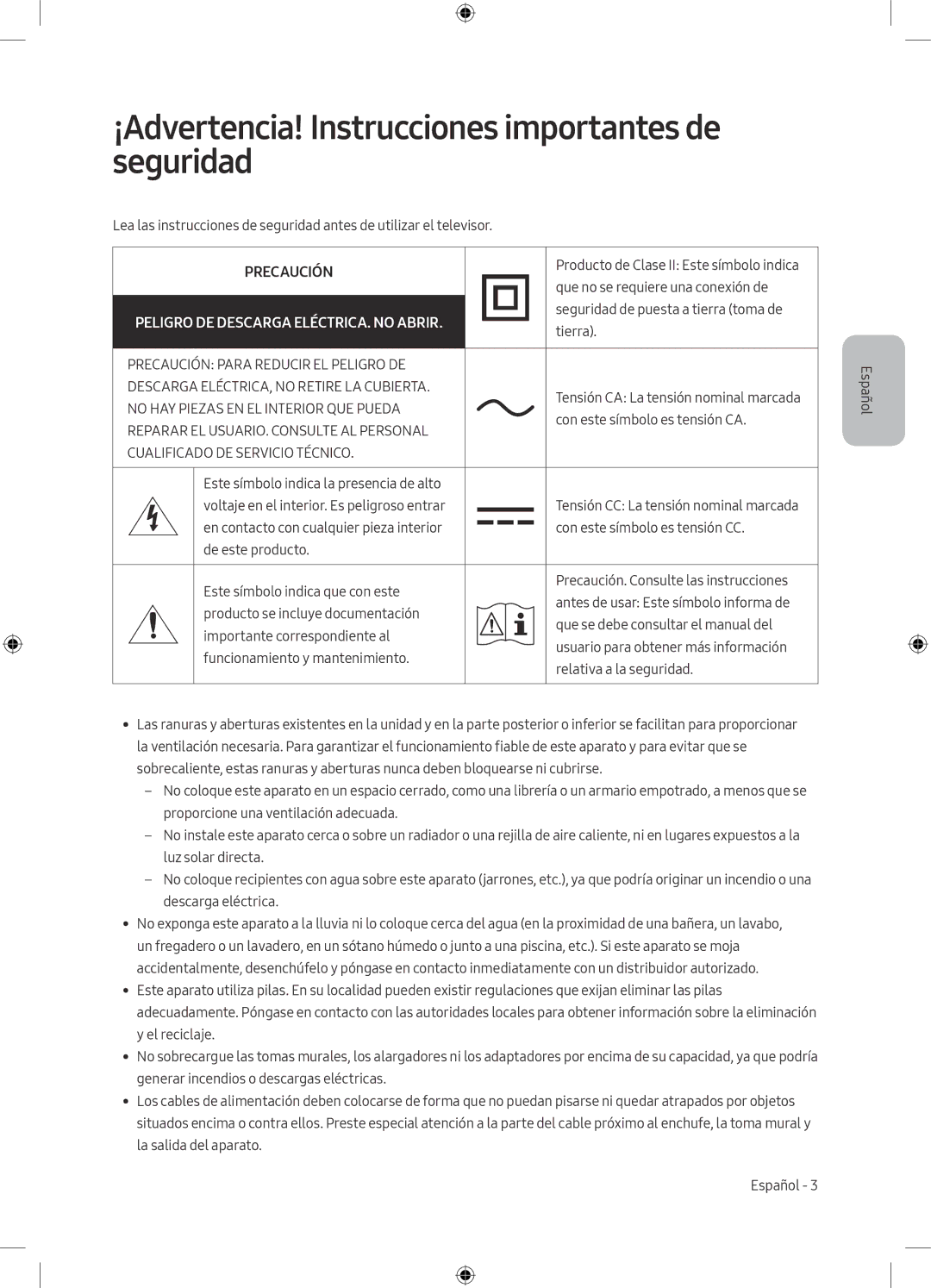 Samsung UE43M5605AKXXC, UE49M5605AKXXC, UE49M5515AKXXC ¡Advertencia! Instrucciones importantes de seguridad, Precaución 