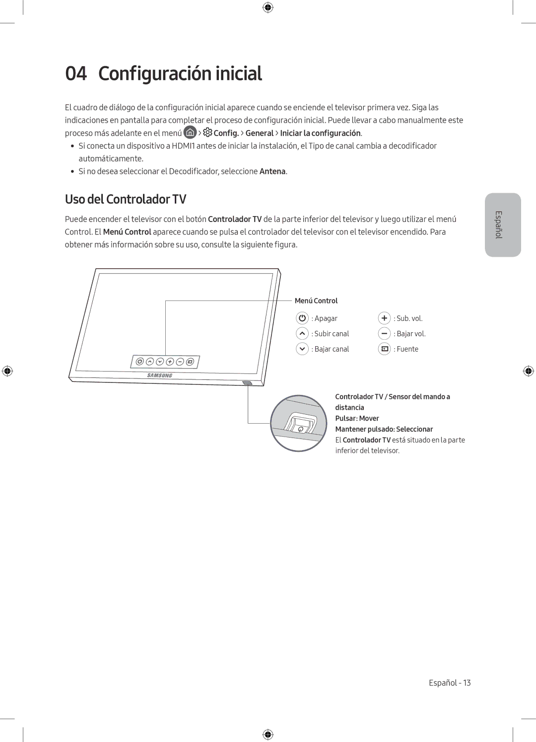 Samsung UE55M5605AKXXC, UE49M5605AKXXC, UE49M5515AKXXC, UE43M5575AUXXC manual Configuración inicial, Uso del Controlador TV 