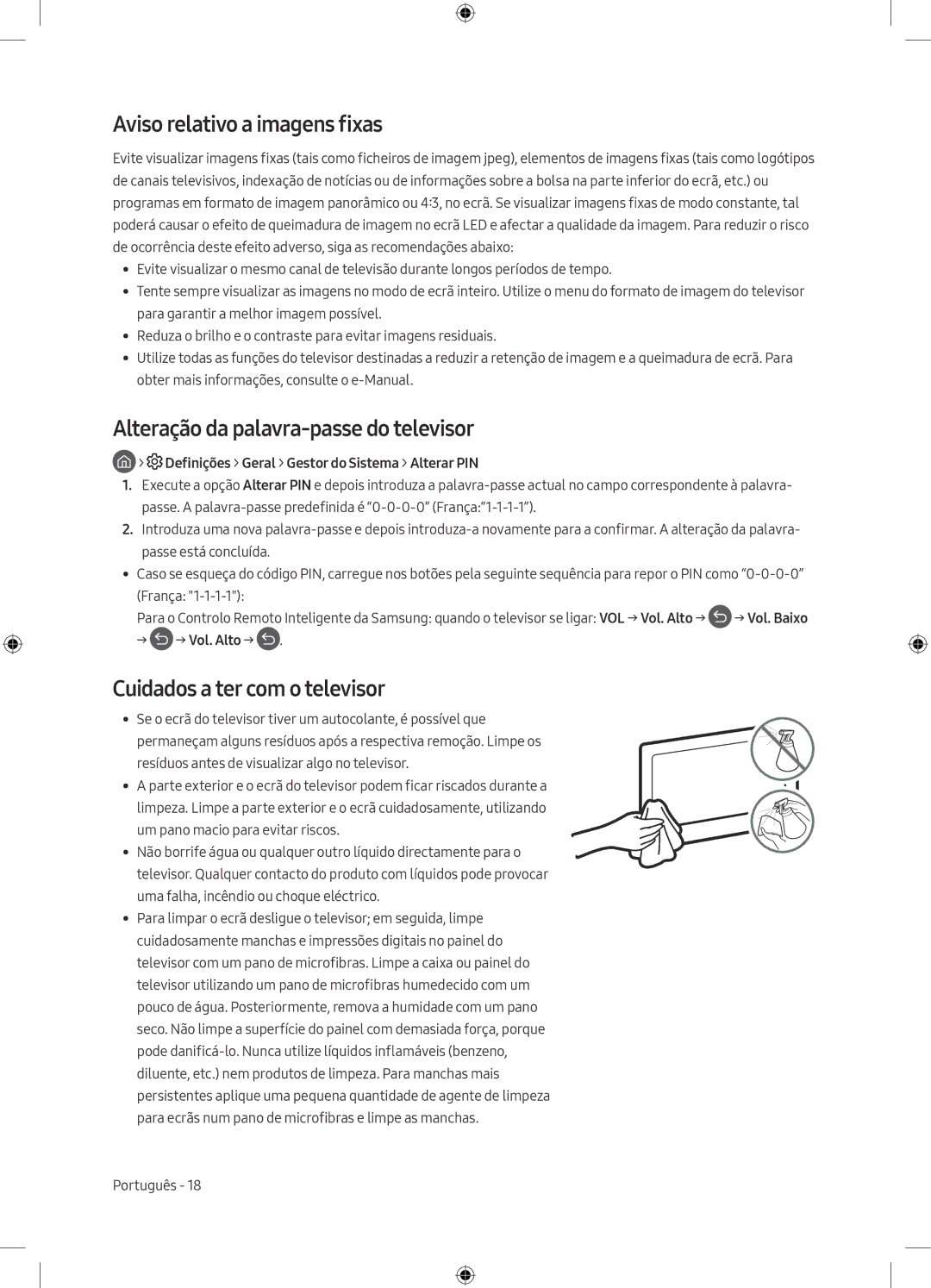 Samsung UE43M5515AKXXC, UE49M5605AKXXC manual Aviso relativo a imagens fixas, Alteração da palavra-passe do televisor 