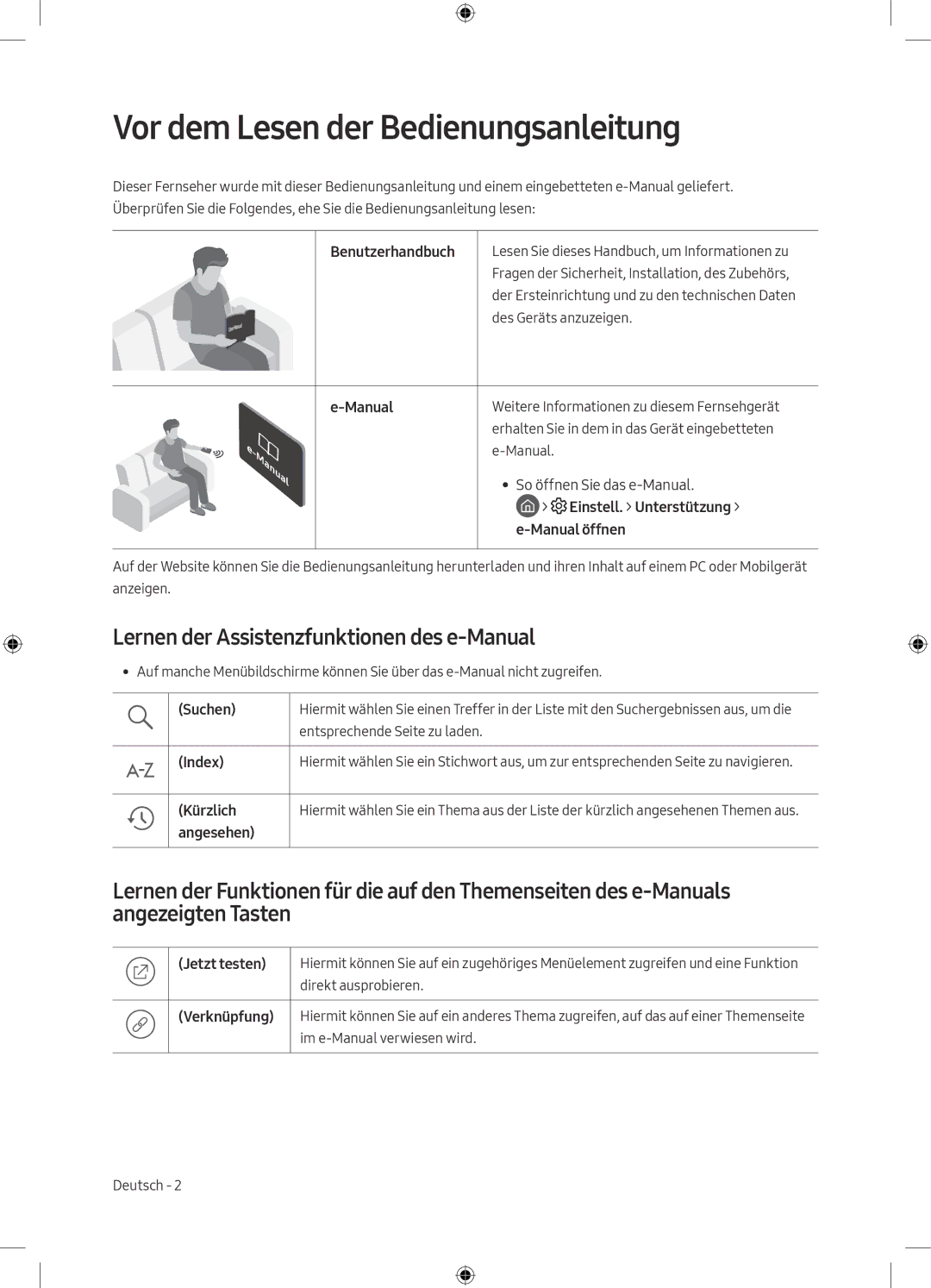 Samsung UE49M5505AKXXC, UE49M5605AKXXC Vor dem Lesen der Bedienungsanleitung, Lernen der Assistenzfunktionen des e-Manual 