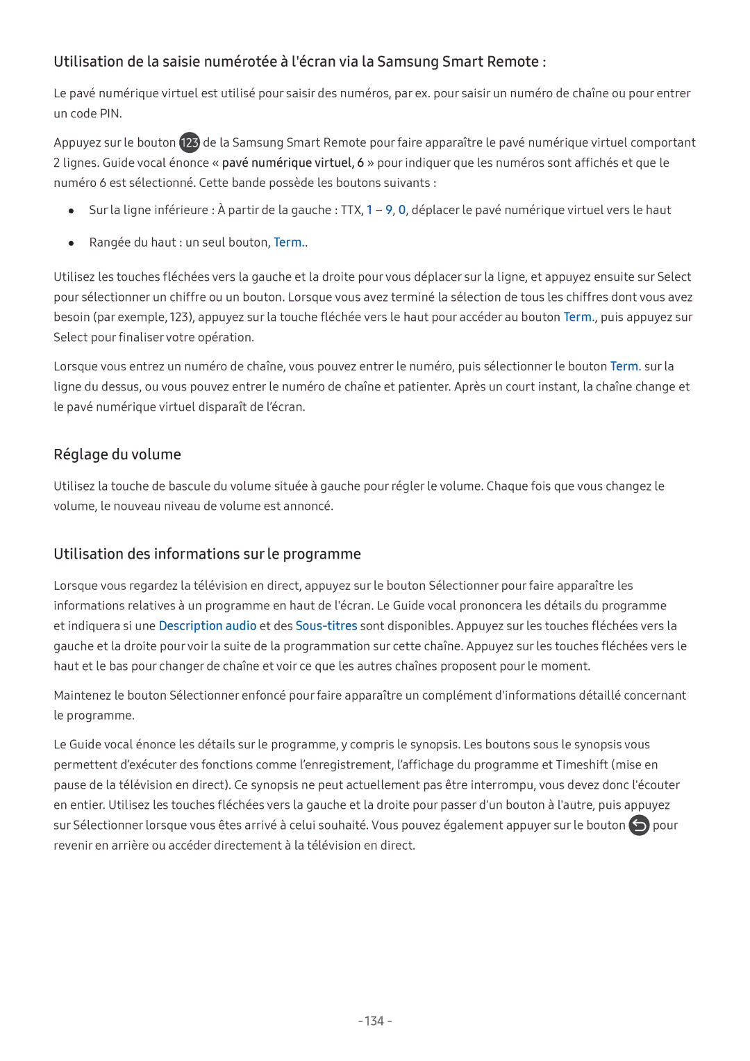 Samsung UE49M5605AKXXC, UE49M5515AKXXC, UE43M5575AUXXC Réglage du volume, Utilisation des informations sur le programme 