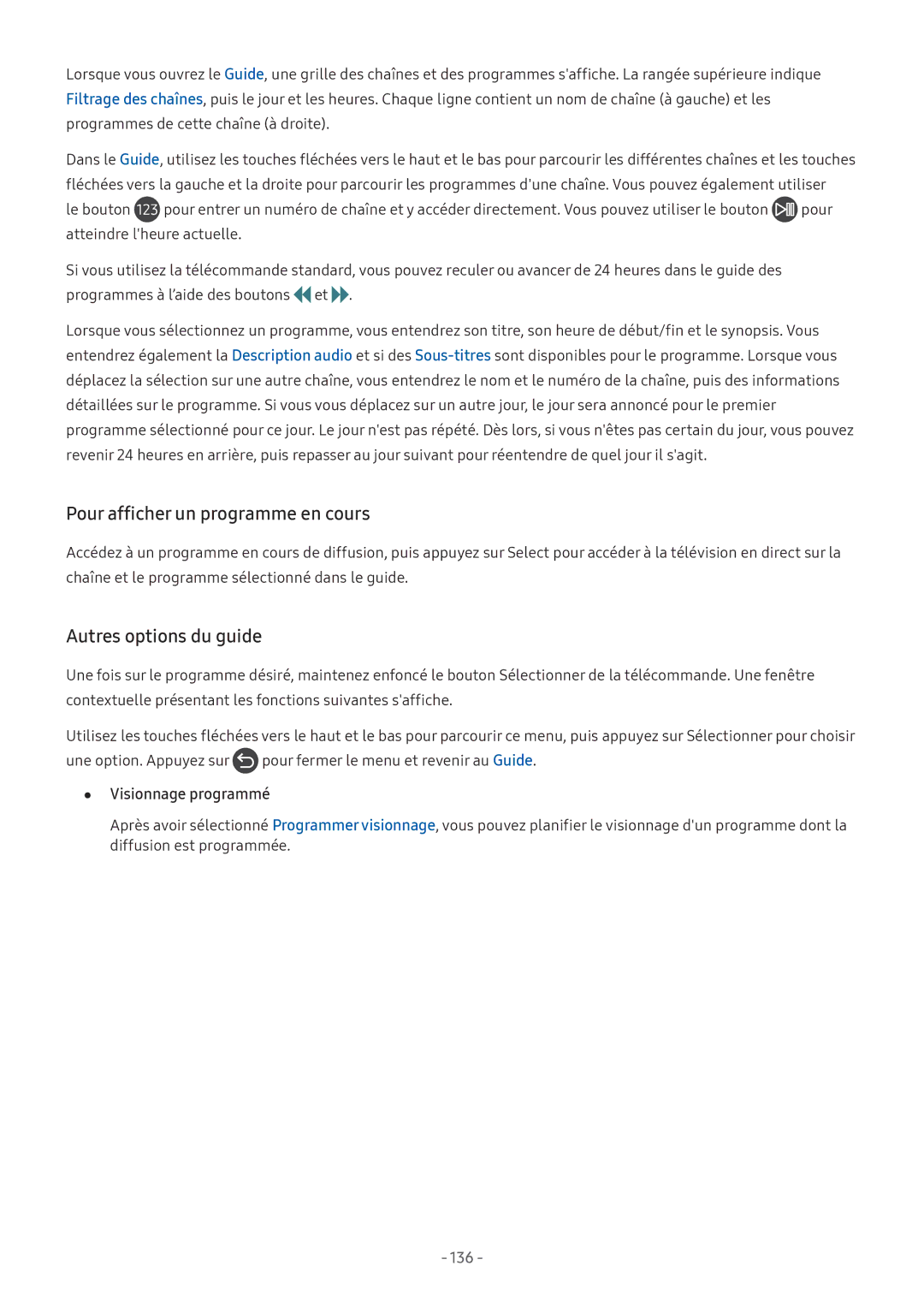 Samsung UE43M5575AUXXC, UE49M5605AKXXC, UE49M5515AKXXC manual Pour afficher un programme en cours, Autres options du guide 