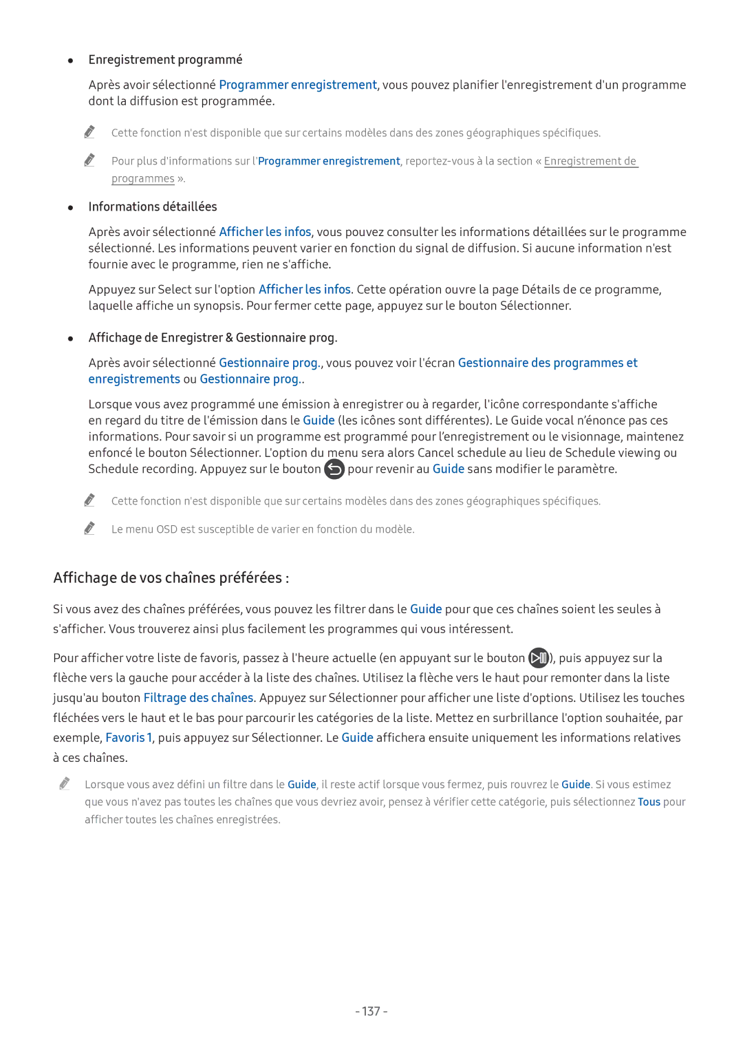 Samsung UE43M5515AKXXC, UE49M5605AKXXC, UE49M5515AKXXC manual Affichage de vos chaînes préférées, Enregistrement programmé 