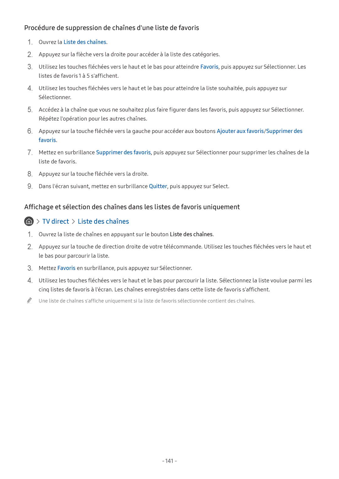 Samsung UE49M5505AKXXC, UE49M5605AKXXC, UE49M5515AKXXC manual Procédure de suppression de chaînes dune liste de favoris 