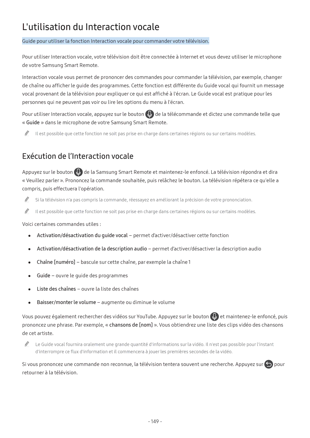 Samsung UE32M5505AKXXC, UE49M5605AKXXC manual Lutilisation du Interaction vocale, Exécution de l’Interaction vocale 