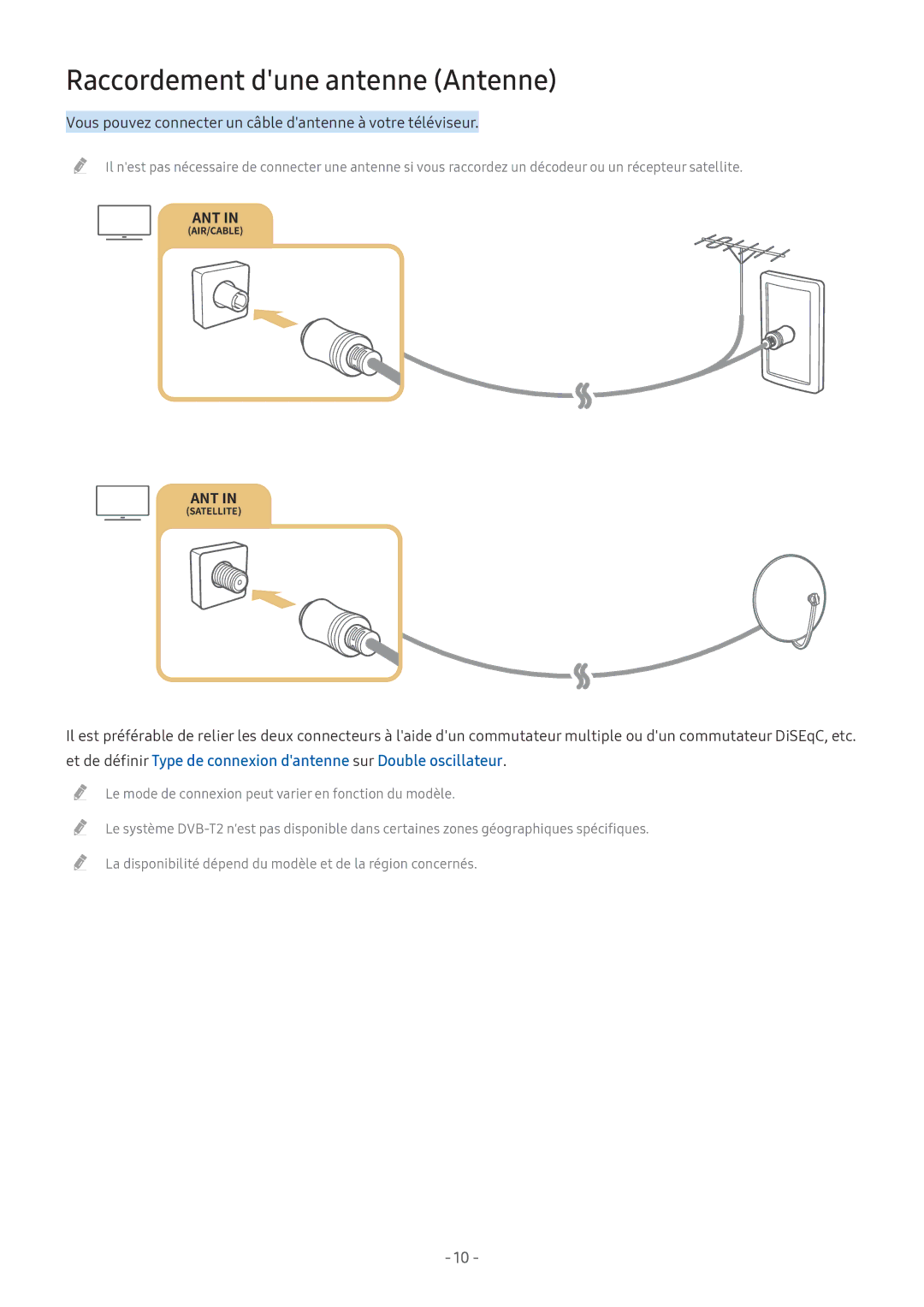 Samsung UE55M5505AKXXC manual Raccordement dune antenne Antenne, Vous pouvez connecter un câble dantenne à votre téléviseur 