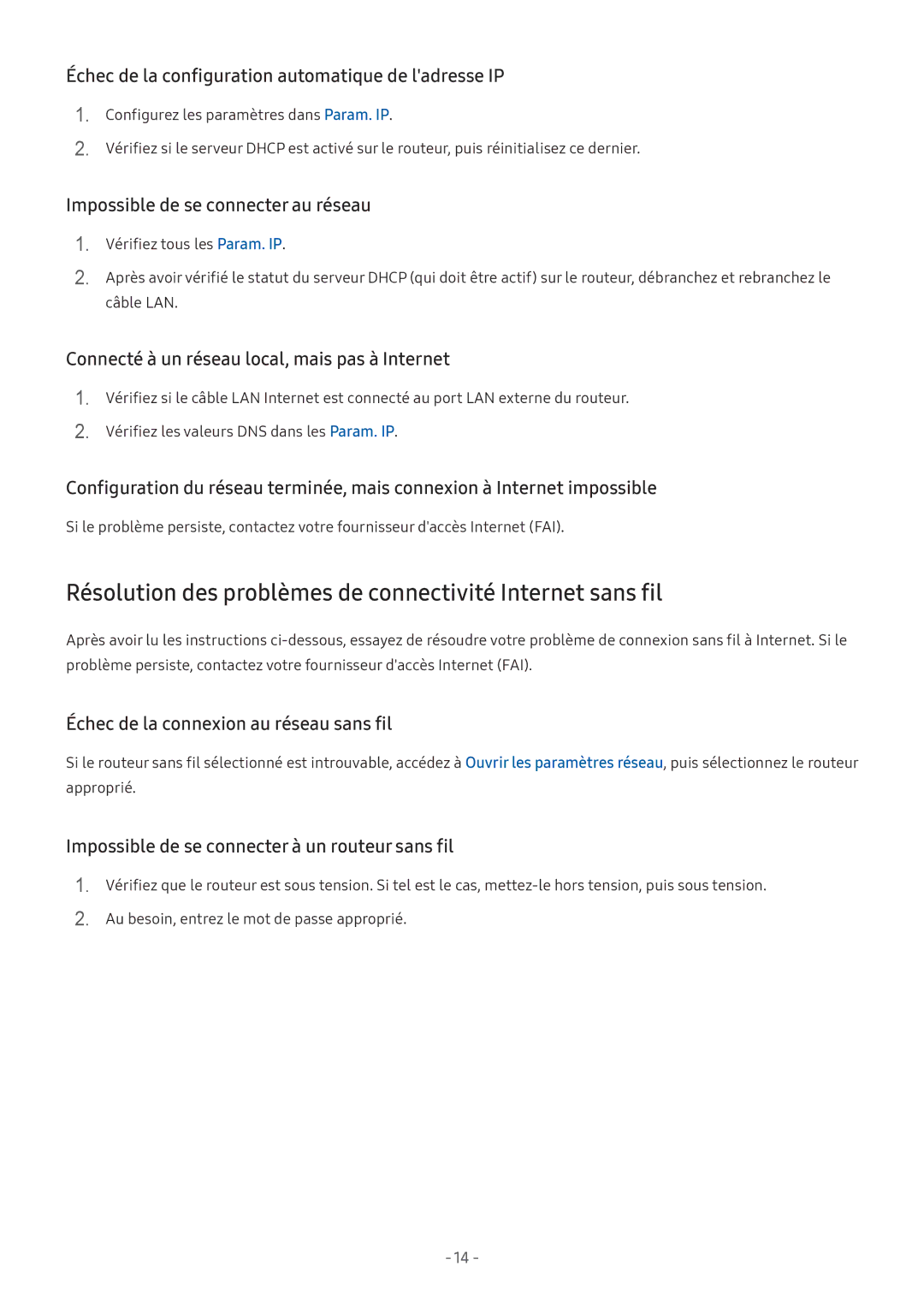 Samsung UE49M5605AKXXC, UE49M5515AKXXC, UE43M5575AUXXC manual Résolution des problèmes de connectivité Internet sans fil 