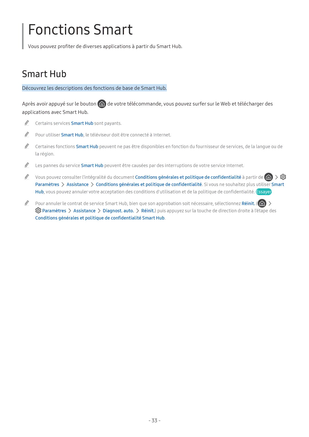 Samsung UE49M6305AKXXC, UE49M5605AKXXC, UE49M5515AKXXC, UE43M5575AUXXC, UE43M5515AKXXC manual Smart Hub, Paramètres, Assistance 