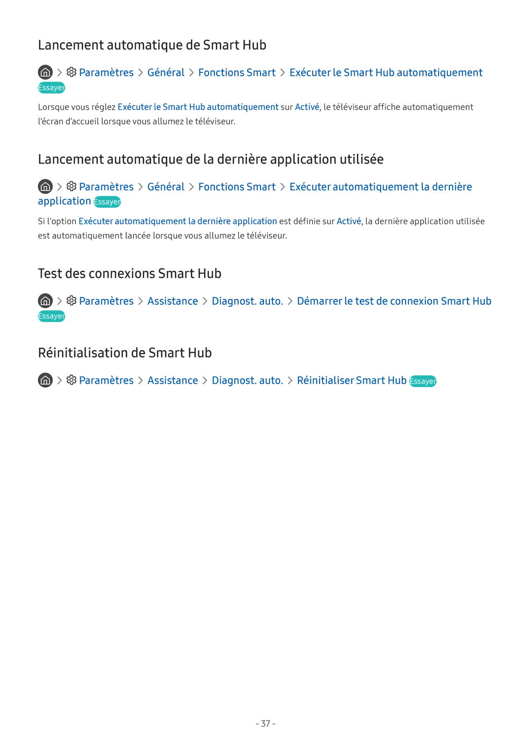 Samsung UE43M5515AKXXC manual Lancement automatique de Smart Hub, Lancement automatique de la dernière application utilisée 