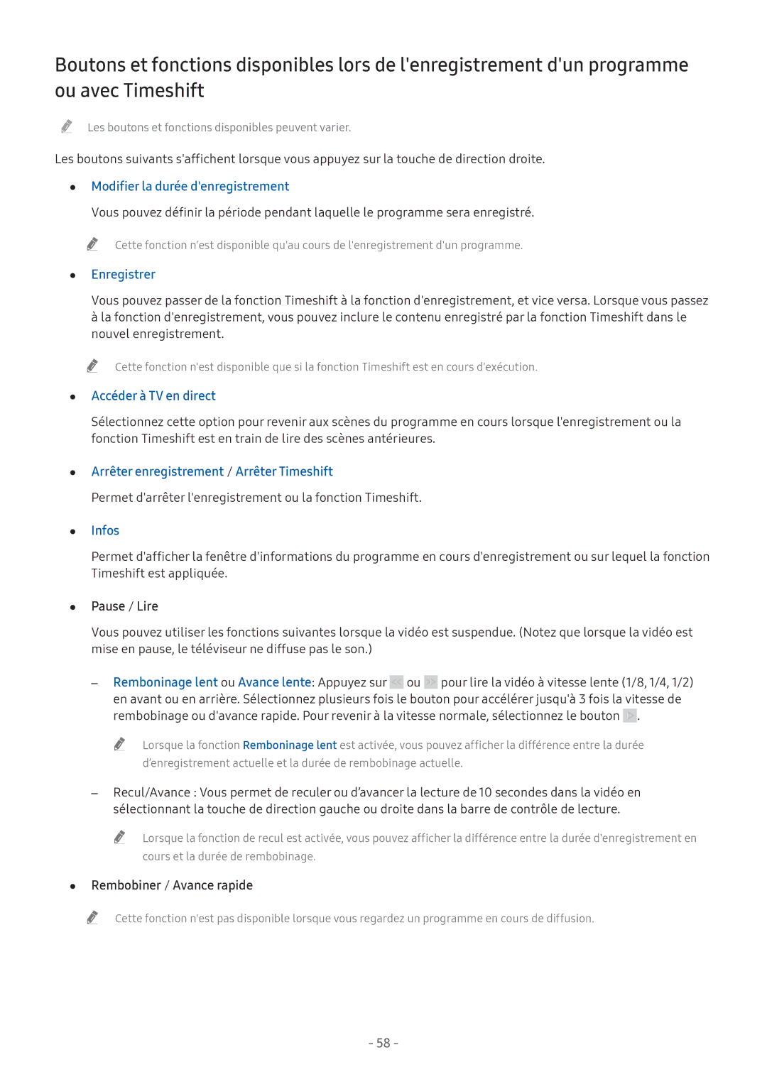 Samsung UE32M5575AUXXC, UE49M5605AKXXC manual Modifier la durée denregistrement, Enregistrer, Accéder à TV en direct, Infos 
