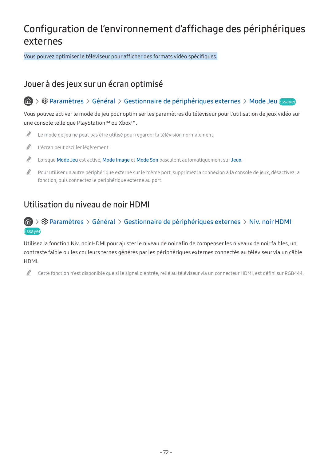 Samsung UE55M6305AKXXC, UE49M5605AKXXC manual Jouer à des jeux sur un écran optimisé, Utilisation du niveau de noir Hdmi 