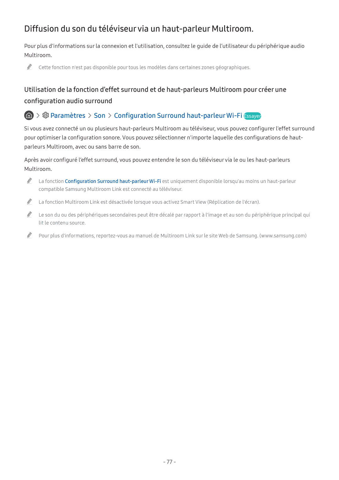Samsung UE43M5515AKXXC, UE49M5605AKXXC, UE49M5515AKXXC manual Diffusion du son du téléviseur via un haut-parleur Multiroom 