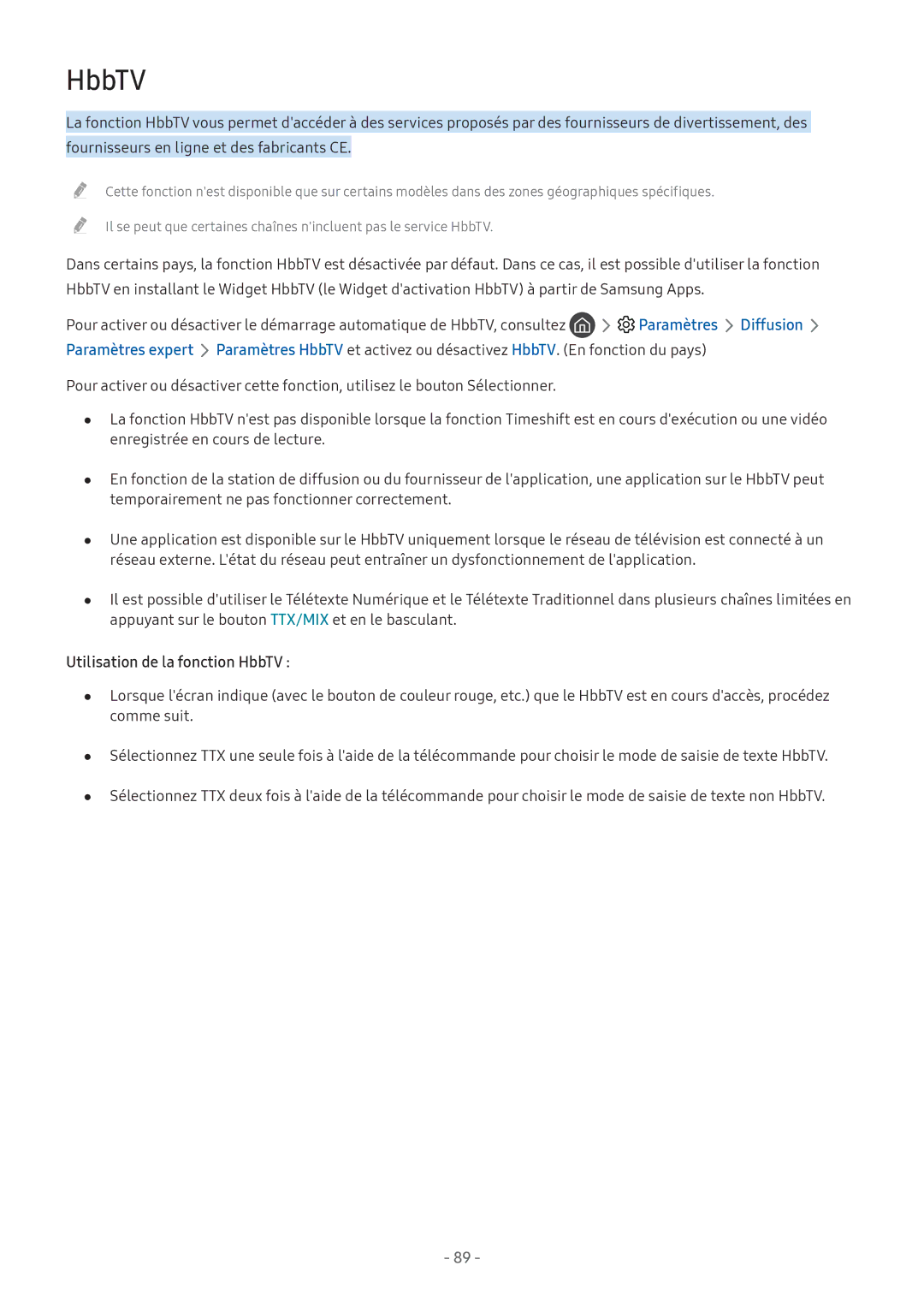 Samsung UE32M5505AKXXC, UE49M5605AKXXC, UE49M5515AKXXC, UE43M5575AUXXC, UE43M5515AKXXC Utilisation de la fonction HbbTV 