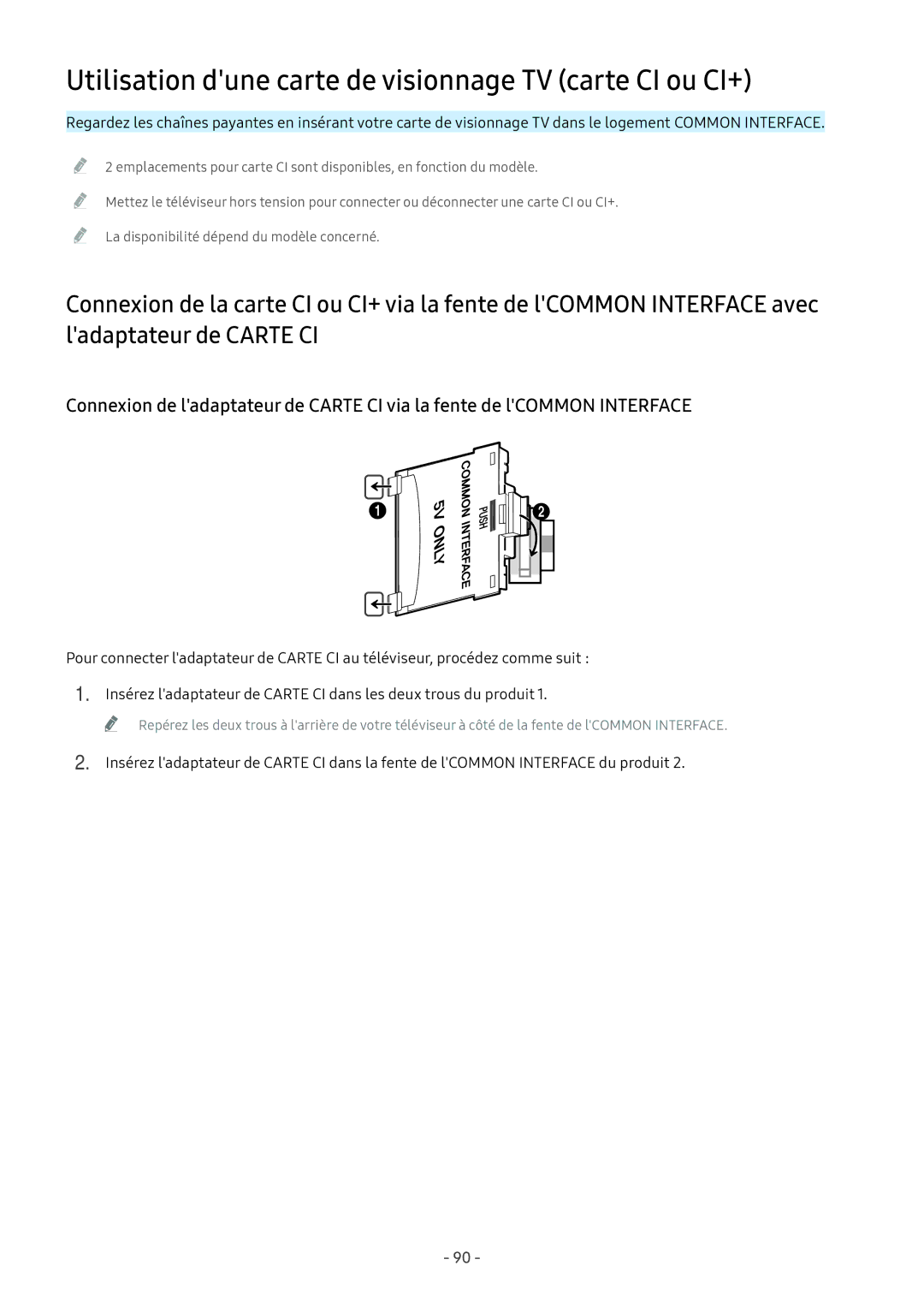 Samsung UE55M5505AKXXC, UE49M5605AKXXC, UE49M5515AKXXC manual Utilisation dune carte de visionnage TV carte CI ou CI+ 