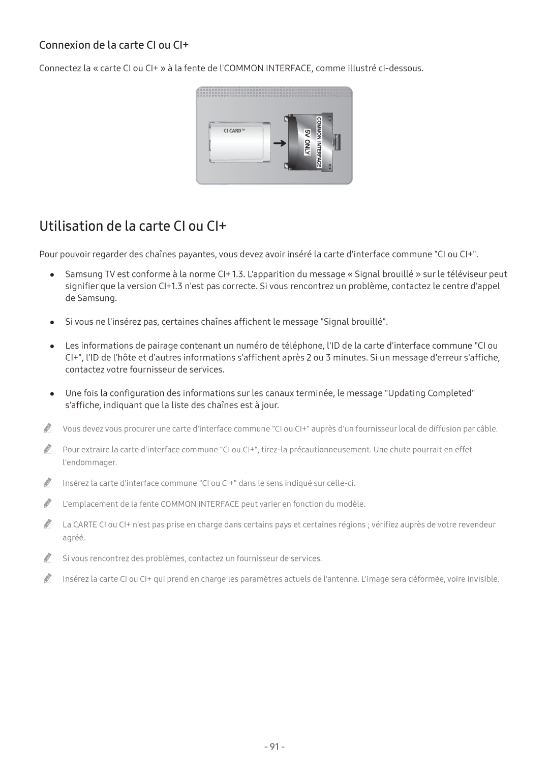 Samsung UE49M5505AKXXC, UE49M5605AKXXC, UE49M5515AKXXC Utilisation de la carte CI ou CI+, Connexion de la carte CI ou CI+ 