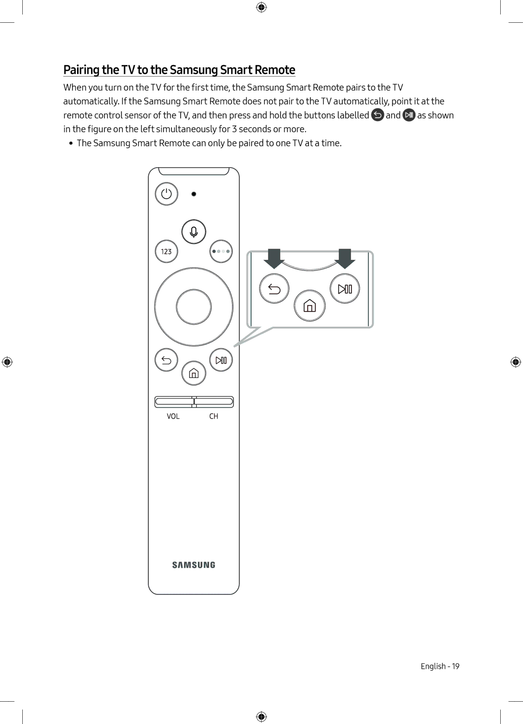 Samsung UE49M6300AKXXU, UE49M6300AKXZT, UE55M6300AKXXU manual Pairing the TV to the Samsung Smart Remote 