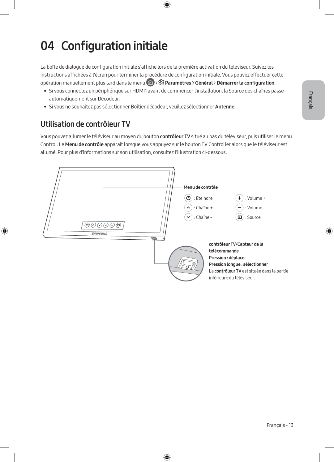 Samsung UE55M6300AWXXN, UE49M6300AWXXN manual Configuration initiale, Utilisation de contrôleur TV 