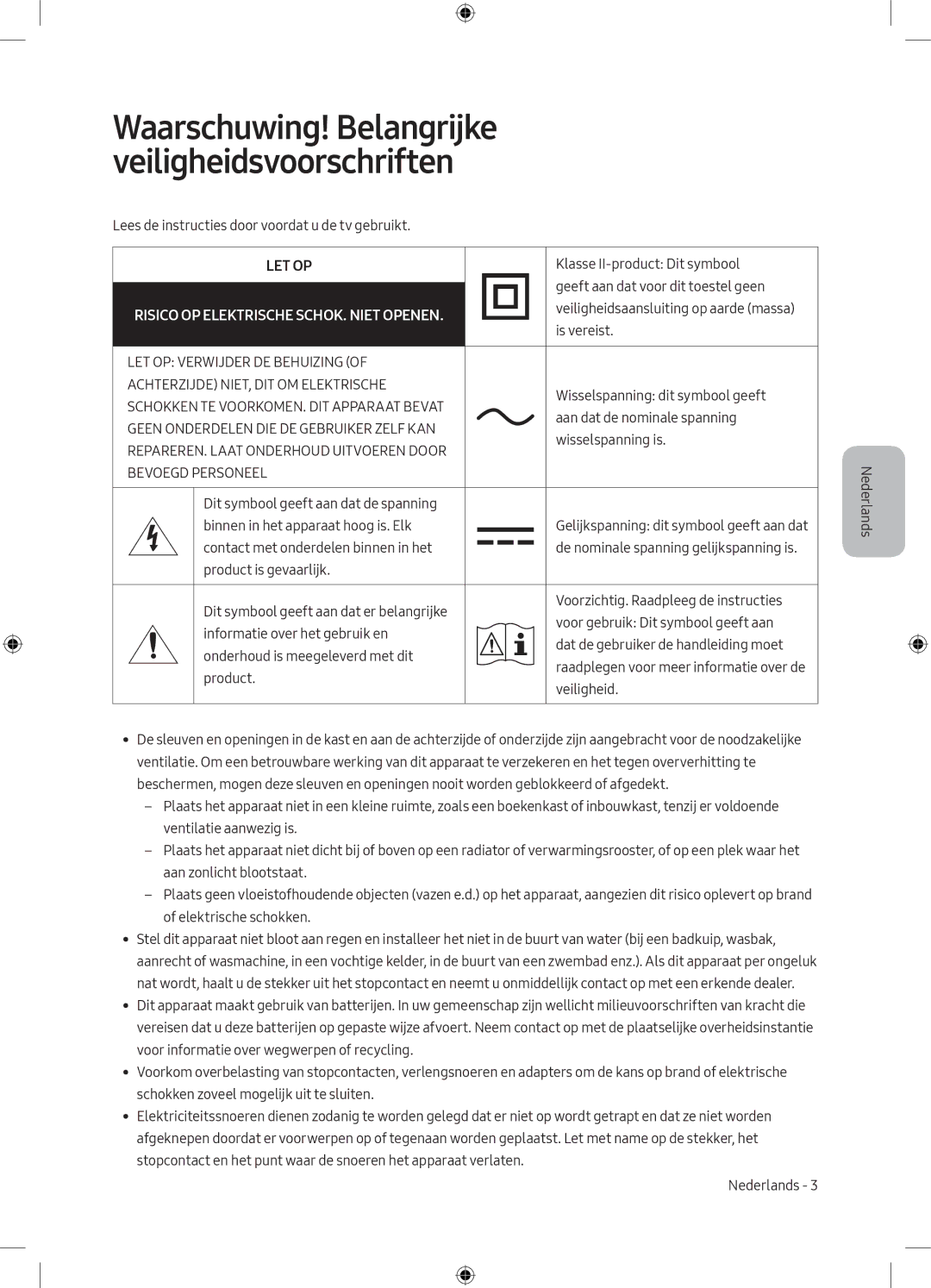 Samsung UE55M6300AWXXN, UE49M6300AWXXN manual Waarschuwing! Belangrijke veiligheidsvoorschriften 