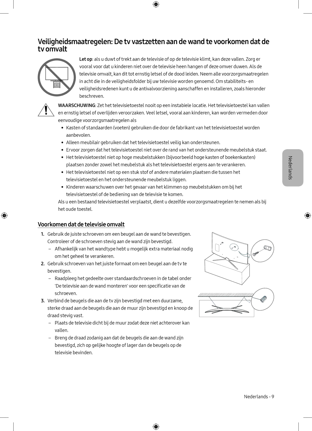 Samsung UE55M6300AWXXN, UE49M6300AWXXN manual Voorkomen dat de televisie omvalt 