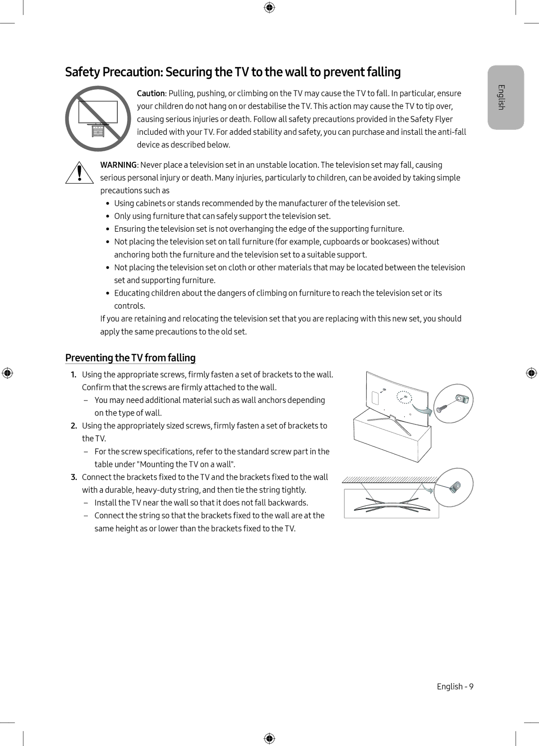 Samsung UE55M6300AWXXN, UE49M6300AWXXN manual Preventing the TV from falling 