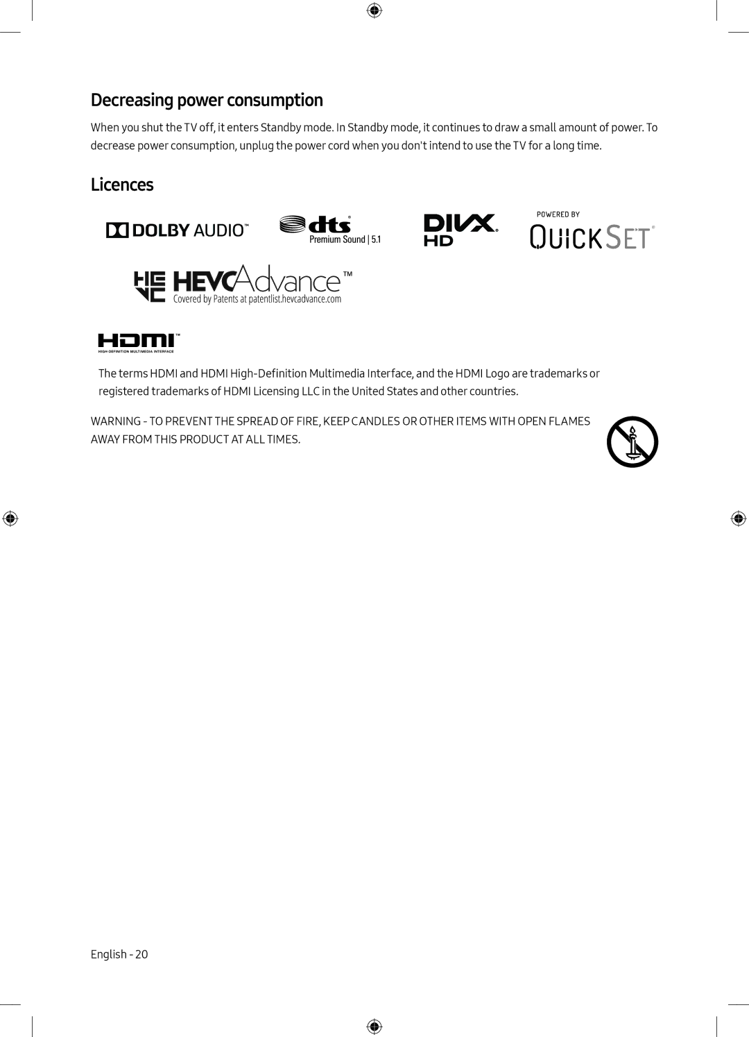 Samsung UE49M6500AUXSQ, UE49M6500AUXMI manual Decreasing power consumption, Licences 