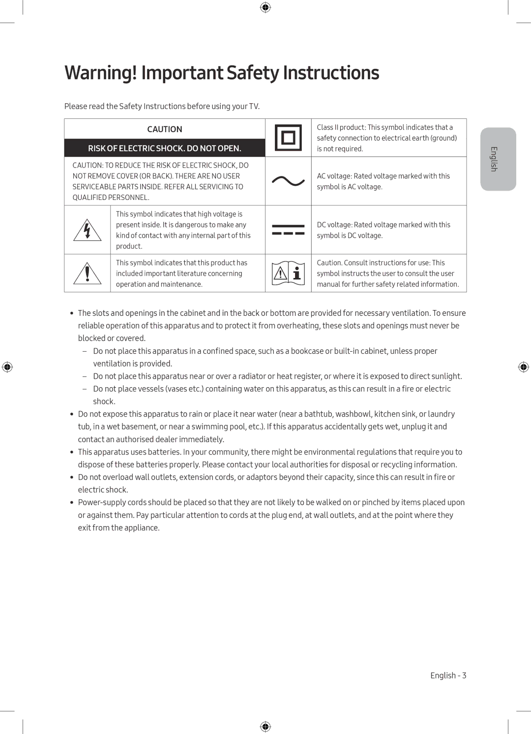 Samsung UE55M6500AUXRU, UE49M6550AUXRU, UE49M6500AUXRU, UE55M6550AUXRU manual Risk of Electric SHOCK. do not Open 