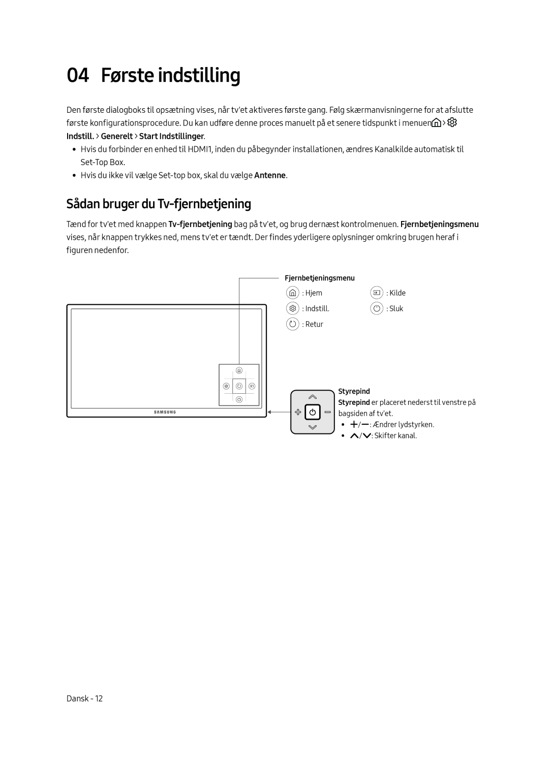 Samsung UE50MU6125KXXC, UE49MU6195UXXC, UE49MU6125KXXC manual 04 Første indstilling, Sådan bruger du Tv-fjernbetjening 