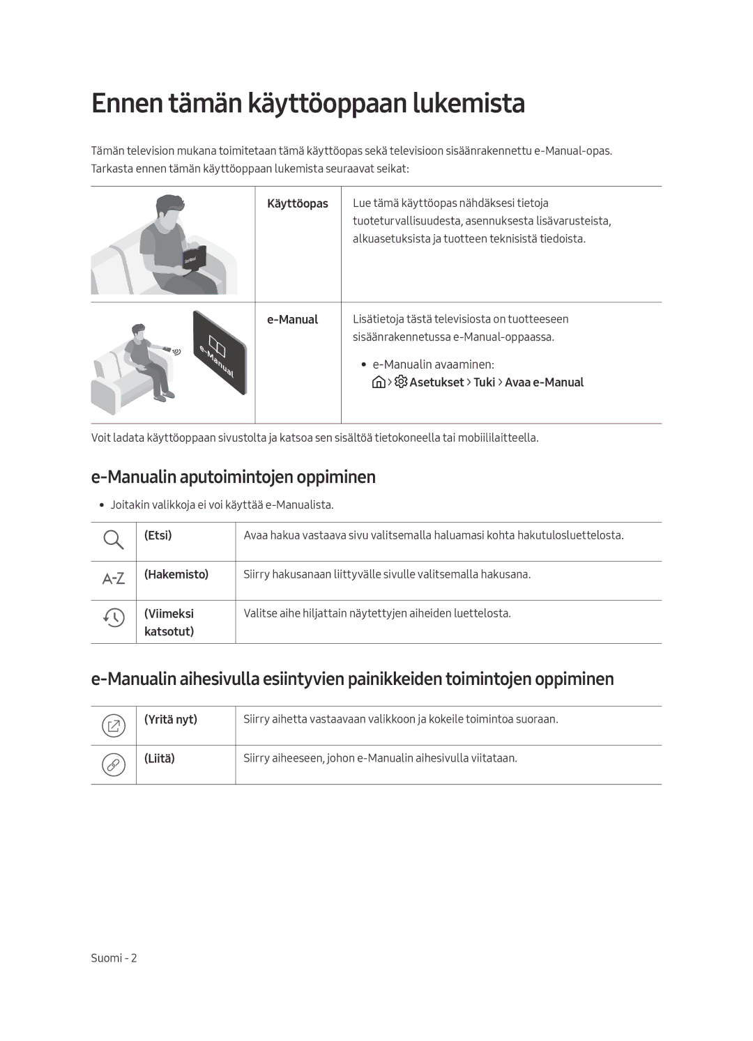 Samsung UE43MU6125KXXC, UE49MU6195UXXC manual Ennen tämän käyttöoppaan lukemista, Manualin aputoimintojen oppiminen 