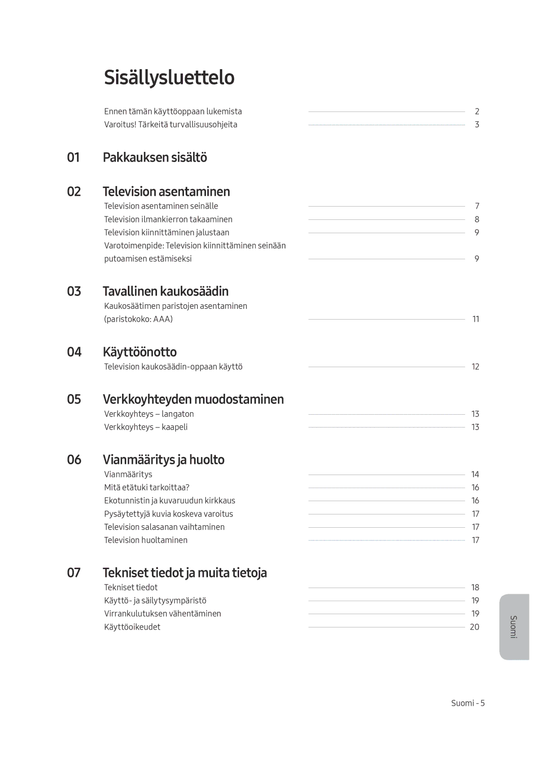 Samsung UE58MU6125KXXC, UE49MU6195UXXC, UE49MU6125KXXC, UE43MU6125KXXC, UE40MU6125KXXC, UE50MU6125KXXC manual Sisällysluettelo 