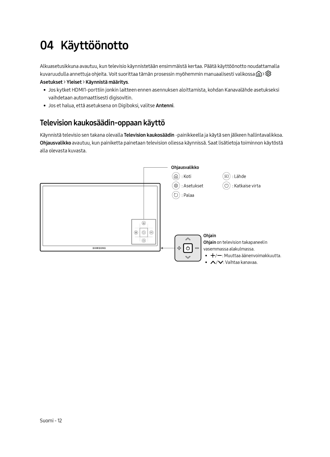 Samsung UE40MU6195UXXC, UE49MU6195UXXC, UE49MU6125KXXC, UE43MU6125KXXC 04 Käyttöönotto, Television kaukosäädin-oppaan käyttö 