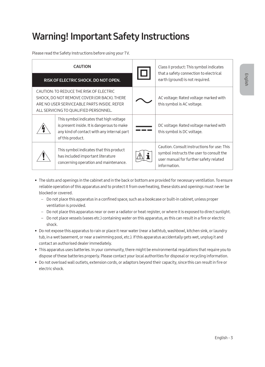 Samsung UE65MU6300UXRU, UE49MU6300UXRU, UE55MU6300UXRU manual Risk of Electric SHOCK. do not Open 