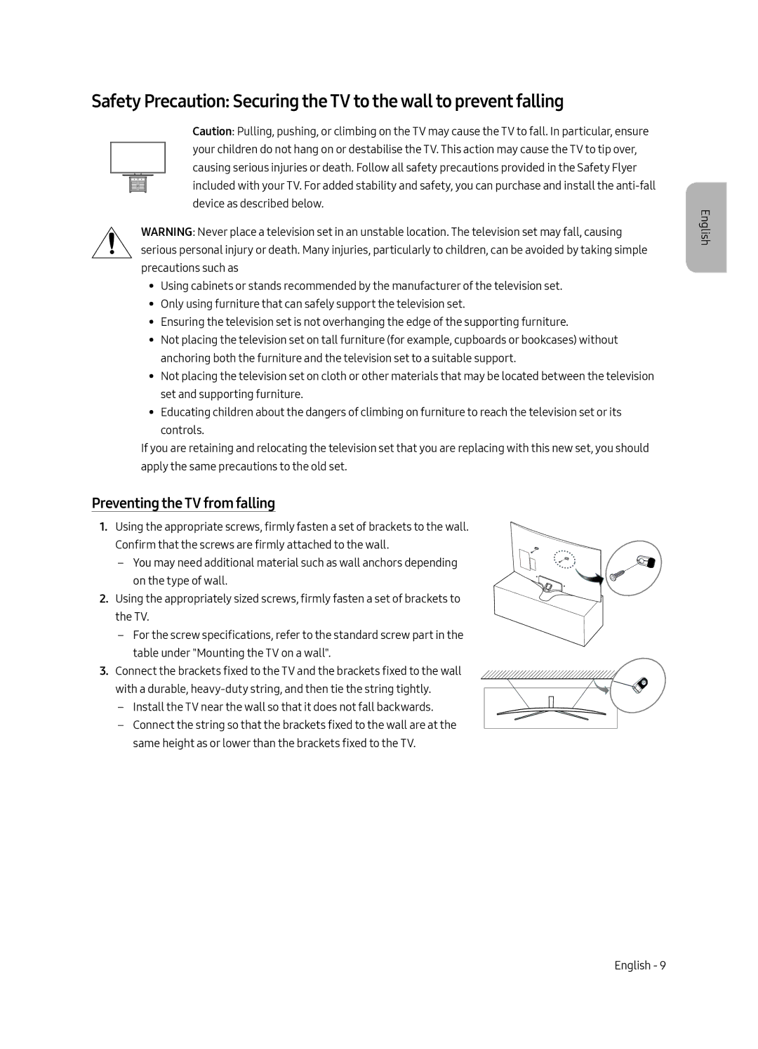 Samsung UE65MU6300UXRU, UE49MU6300UXRU, UE55MU6300UXRU manual Preventing the TV from falling 