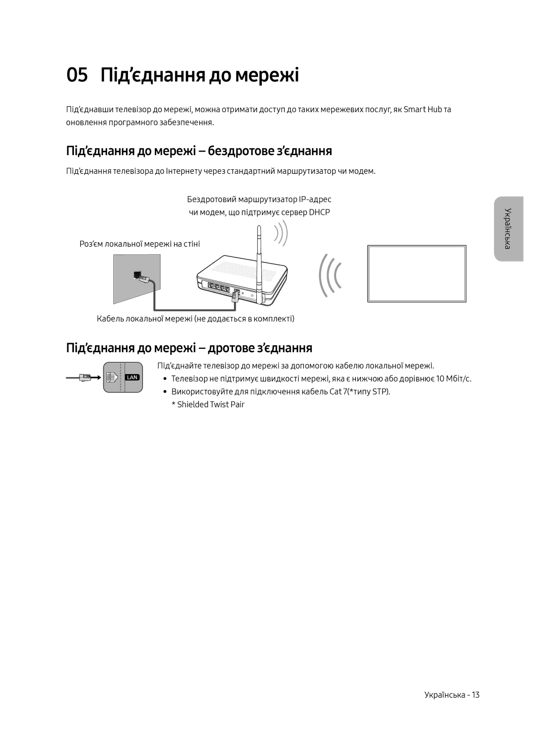 Samsung UE49MU6300UXRU, UE65MU6300UXRU, UE55MU6300UXRU 05 Під’єднання до мережі, Під’єднання до мережі бездротове з’єднання 