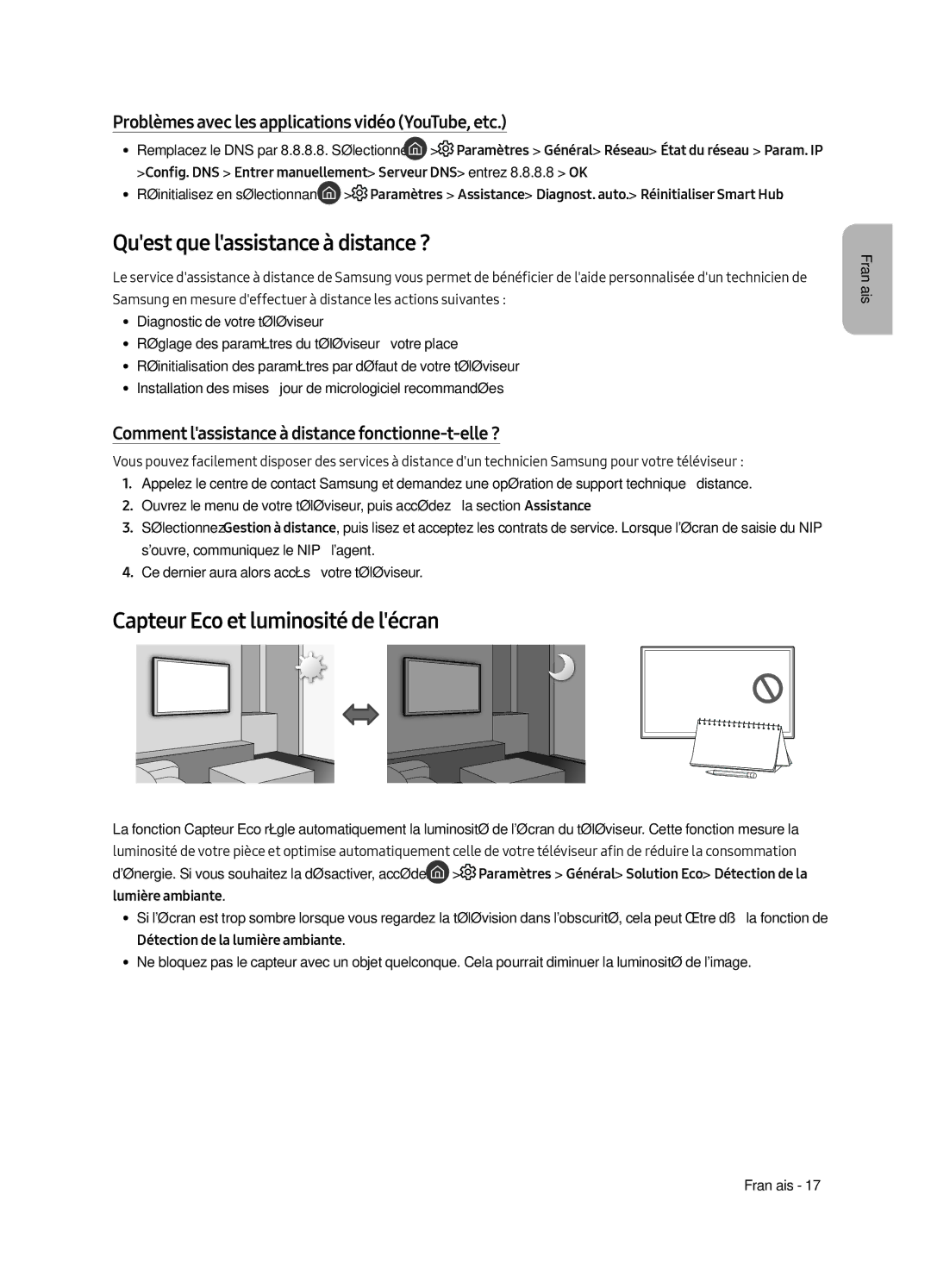 Samsung UE49MU6470SXXN, UE49MU6450SXXN manual Quest que lassistance à distance ?, Capteur Eco et luminosité de lécran 