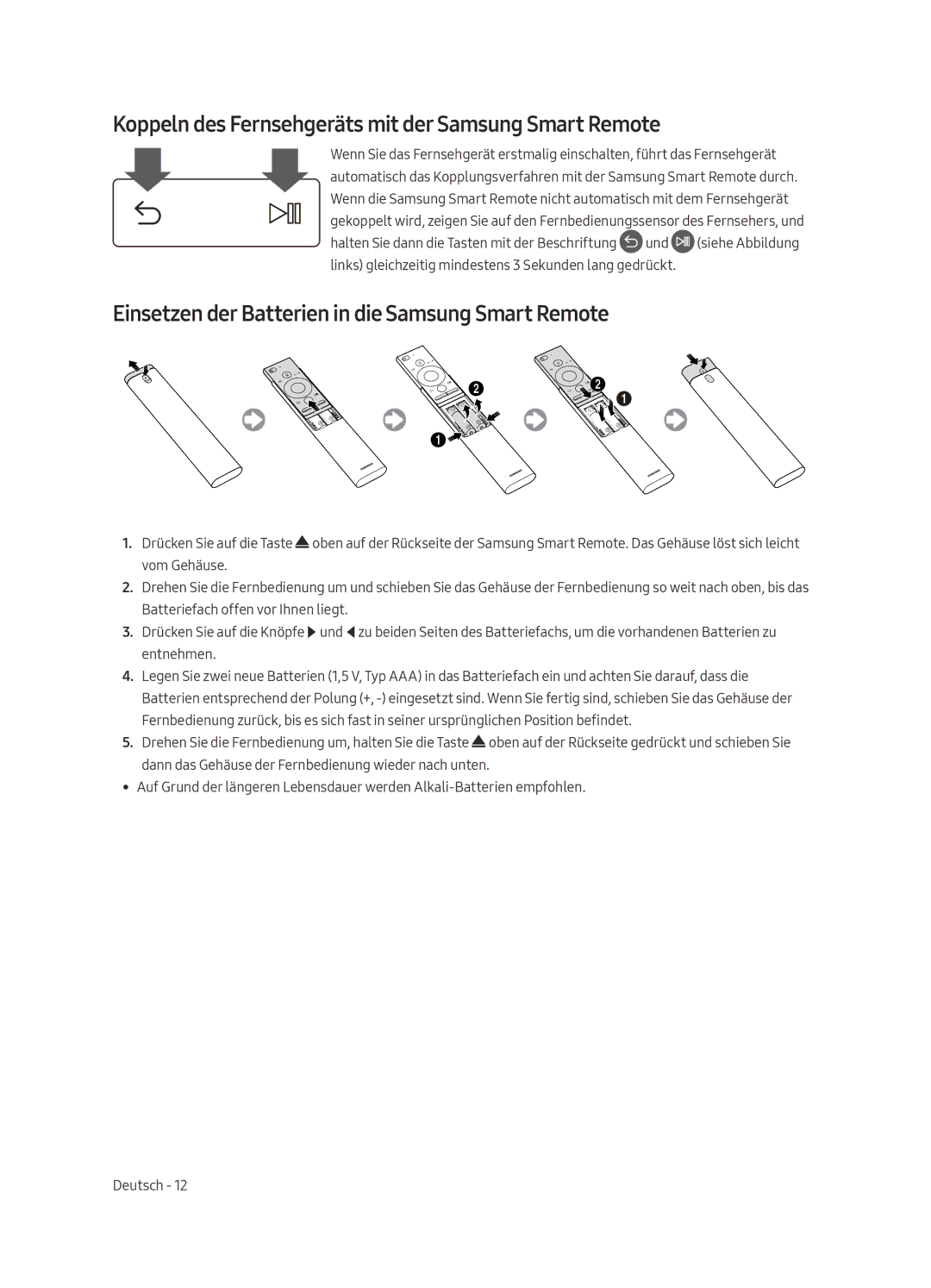 Samsung UE55MU6440SXXN, UE49MU6450SXXN, UE49MU6470SXXN manual Koppeln des Fernsehgeräts mit der Samsung Smart Remote 