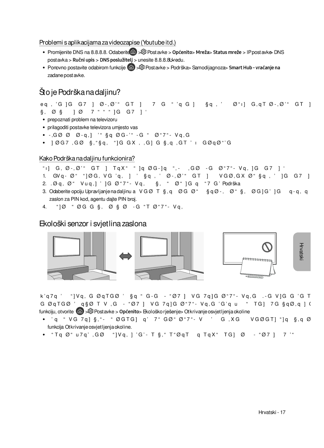 Samsung UE49MU6502UXXH, UE55MU6502UXXH, UE65MU6502UXXH manual Što je Podrška na daljinu?, Ekološki senzor i svjetlina zaslona 