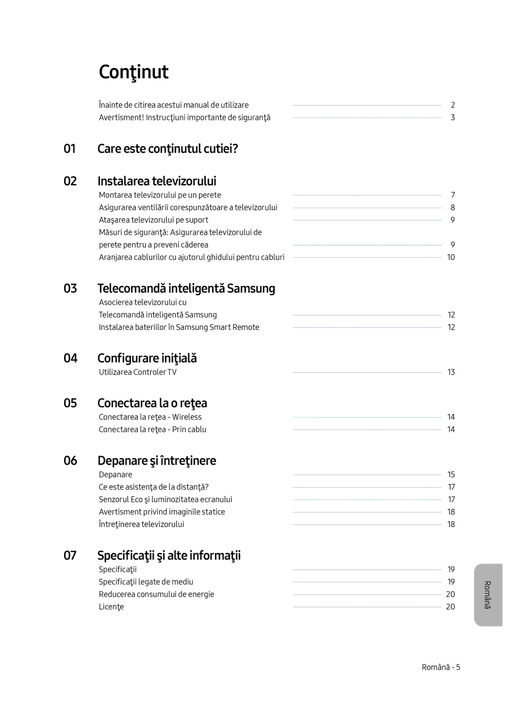 Samsung UE49MU6502UXXH, UE55MU6502UXXH, UE65MU6502UXXH manual Conţinut 