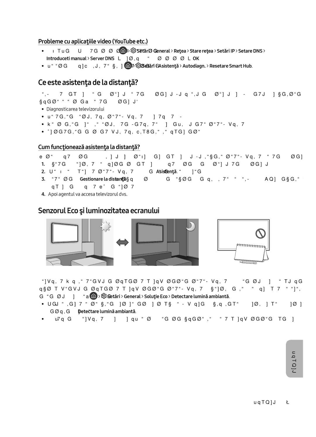 Samsung UE49MU6502UXXH, UE55MU6502UXXH manual Ce este asistenţa de la distanţă?, Senzorul Eco şi luminozitatea ecranului 