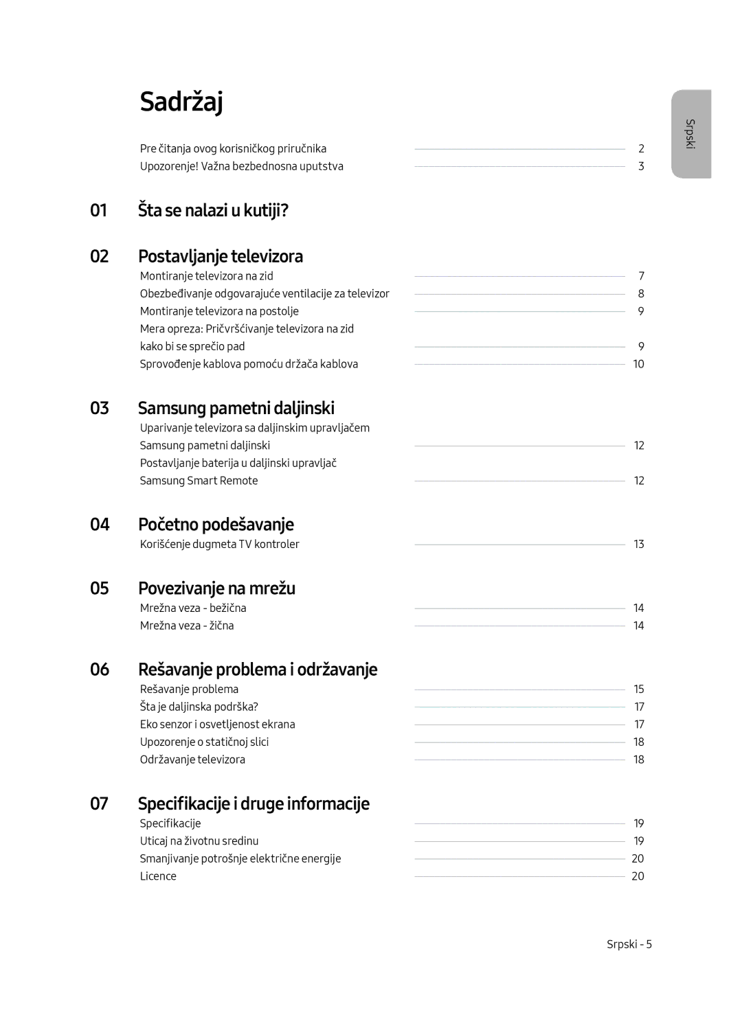 Samsung UE65MU6502UXXH Šta se nalazi u kutiji? Postavljanje televizora, Samsung pametni daljinski, Početno podešavanje 