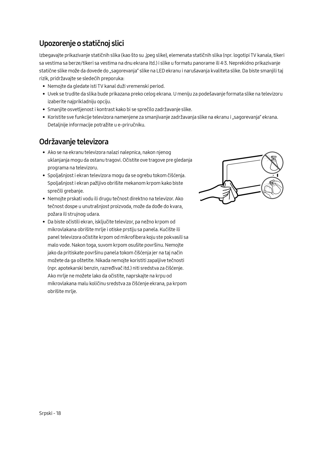 Samsung UE49MU6502UXXH, UE55MU6502UXXH, UE65MU6502UXXH manual Upozorenje o statičnoj slici, Održavanje televizora 