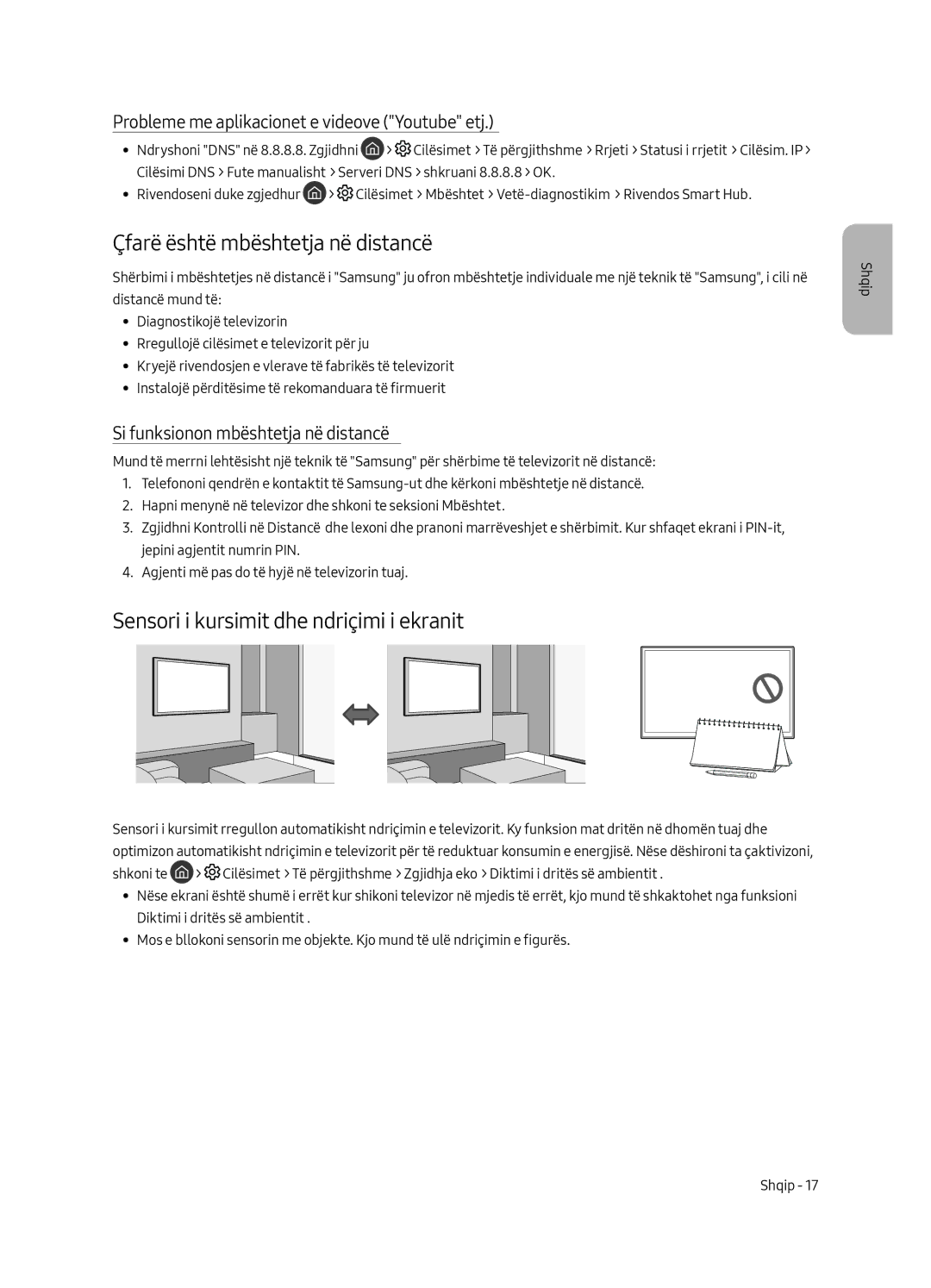 Samsung UE55MU6502UXXH, UE49MU6502UXXH manual Çfarë është mbështetja në distancë?, Sensori i kursimit dhe ndriçimi i ekranit 