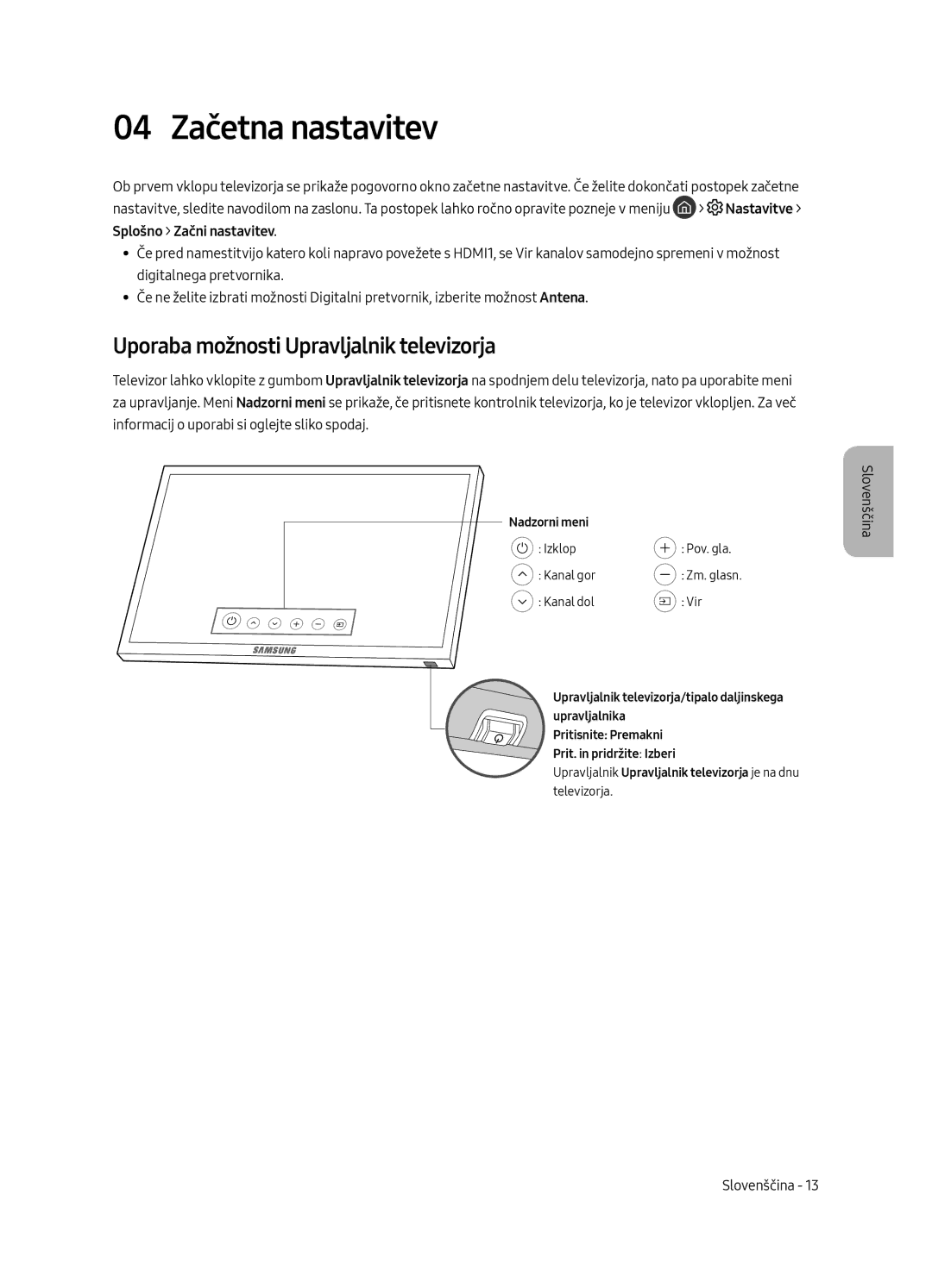 Samsung UE55MU6502UXXH, UE49MU6502UXXH, UE65MU6502UXXH 04 Začetna nastavitev, Uporaba možnosti Upravljalnik televizorja 