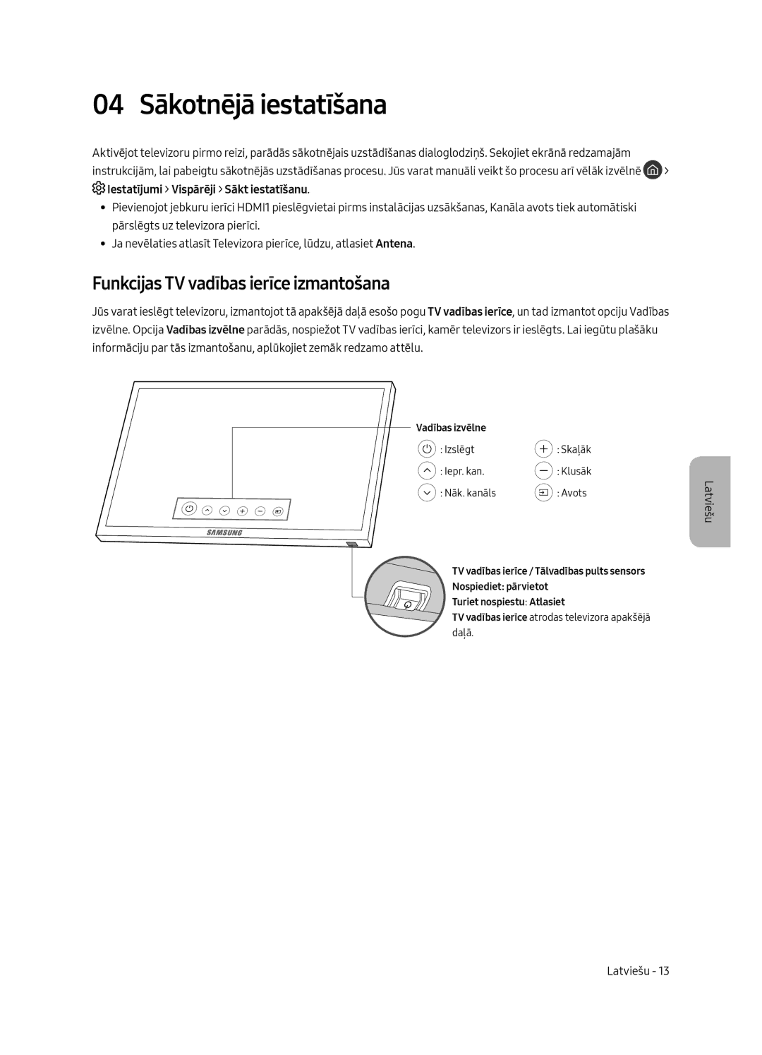 Samsung UE49MU6502UXXH, UE55MU6502UXXH, UE65MU6502UXXH 04 Sākotnējā iestatīšana, Funkcijas TV vadības ierīce izmantošana 