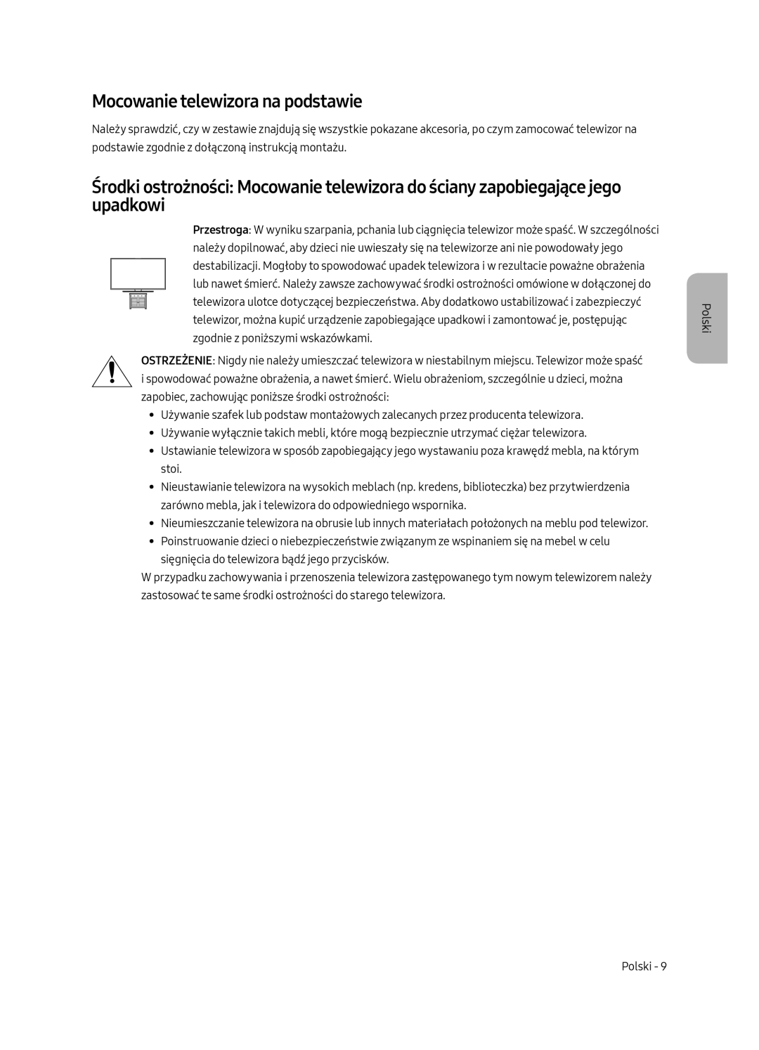 Samsung UE55MU6502UXXH, UE49MU6502UXXH, UE65MU6502UXXH manual Mocowanie telewizora na podstawie 